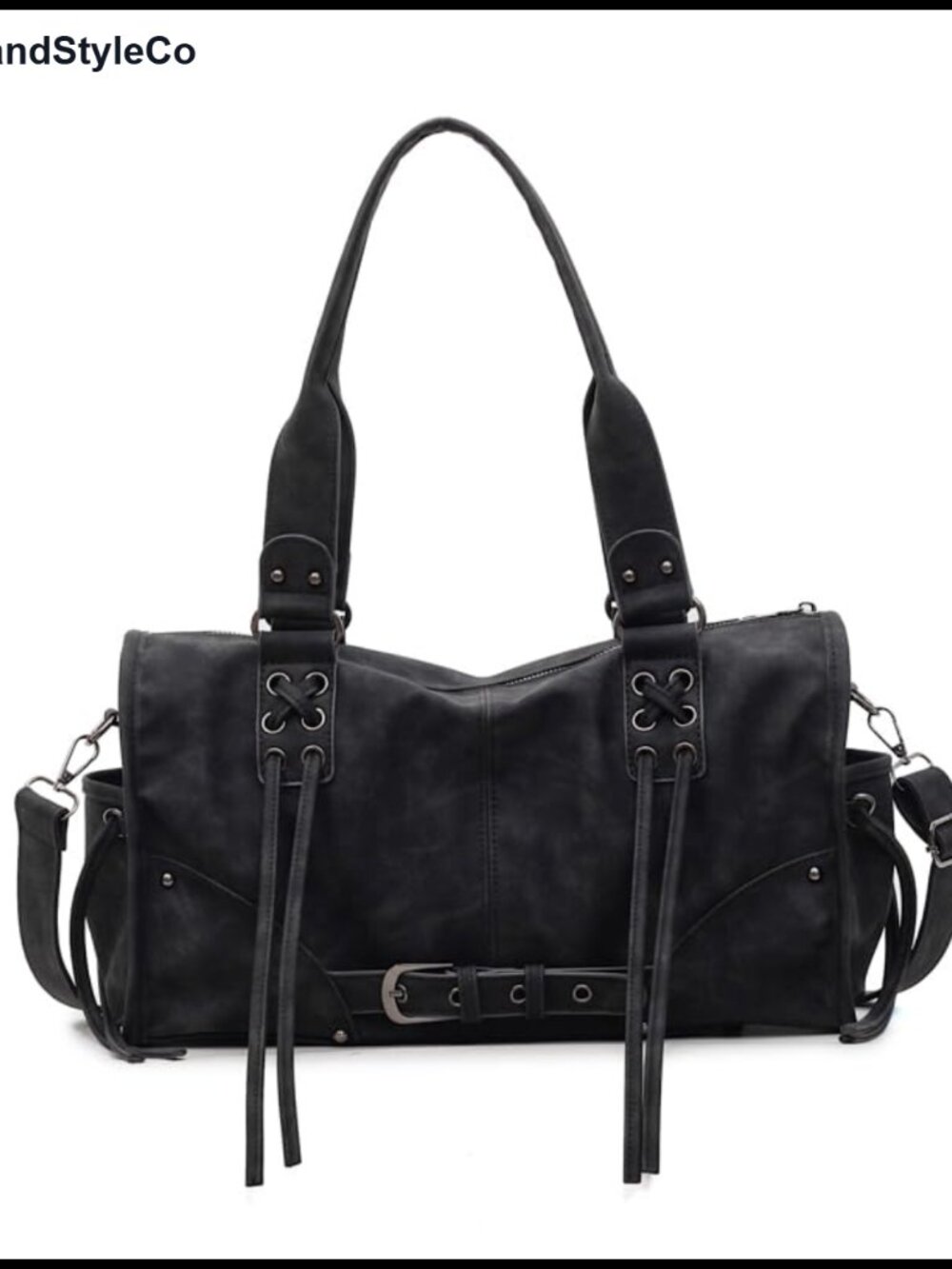 Large PU Tote Bag Retro Shoulder Boston Vintage Accent Barrel Travel Commute